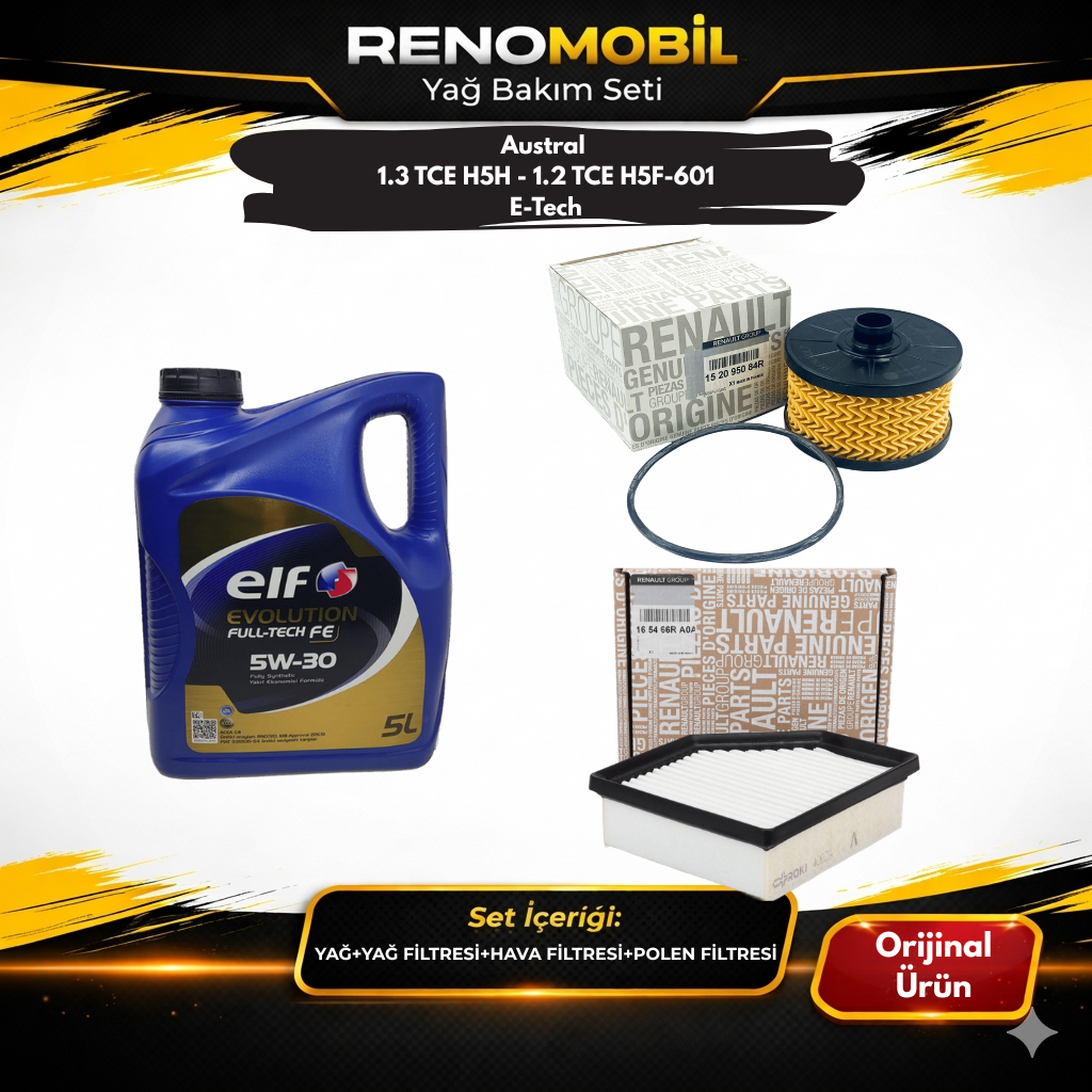 Yağ Bakım Seti (Motor Yağı+Yağ Filtresi+Hava Filtresi) | Renault Austral 1.3 Tce H5H - 1.2 TCE H5F-601 E-Tech 200 Hybrid