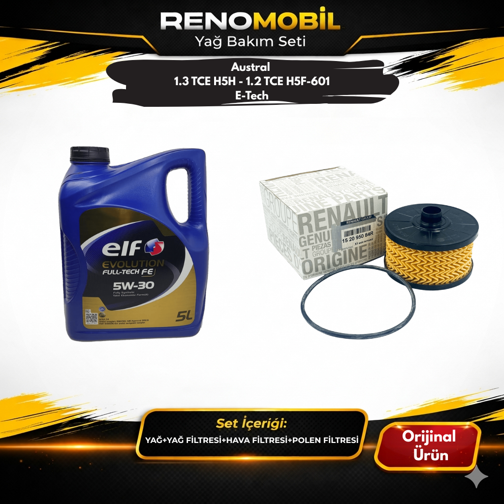 Yağ Bakım Seti (Motor Yağı+Yağ Filtresi) | Renault Austral 1.3 Tce H5H - 1.2 TCE H5F-601 E-Tech 200 Hybrid