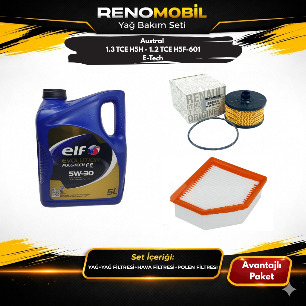 Yağ Bakım Seti (Motor Yağı+Yağ Filtresi+Hava Filtresi) | Renault Austral 1.3 Tce H5H - 1.2 TCE H5F-601 E-Tech 200 Hybrid