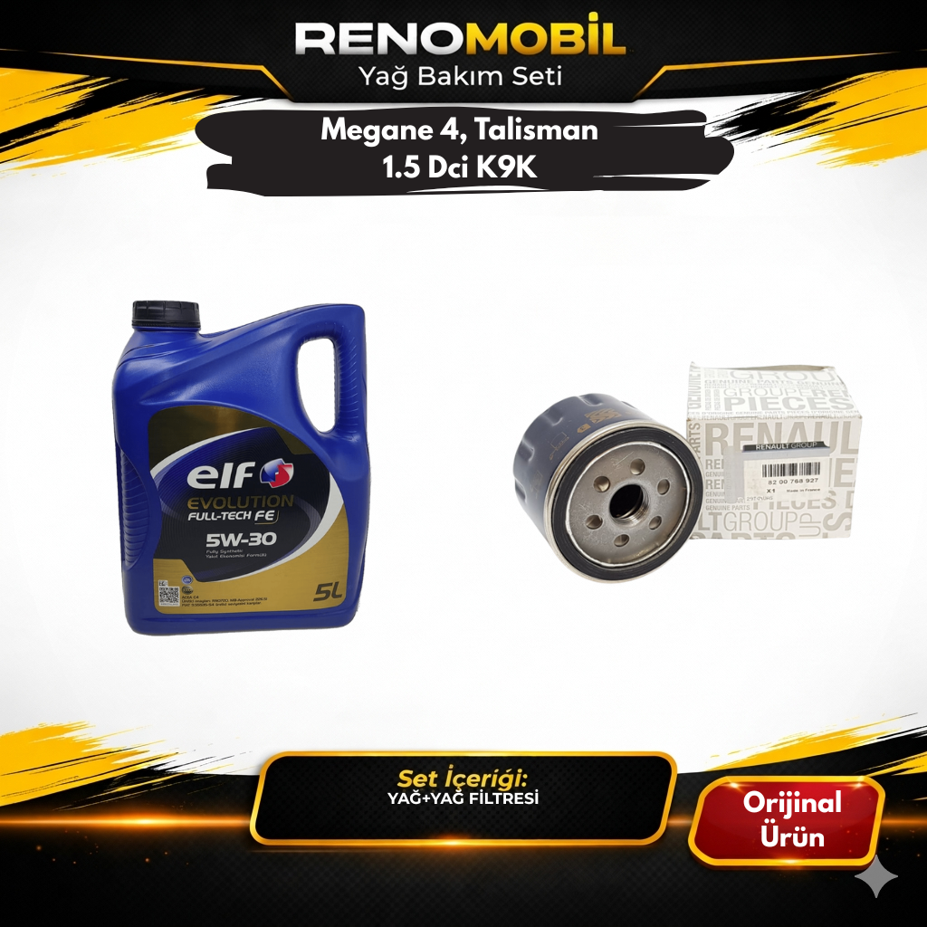 Yağ Bakım Seti (Motor Yağı+Yağ Filtresi) | Renault Megane 4, Talisman 1.5 Dci K9K