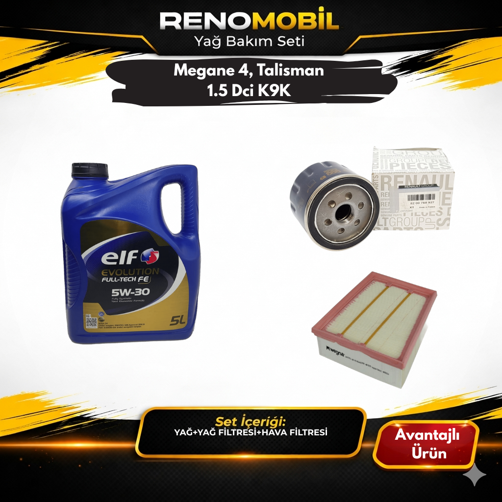 Yağ Bakım Seti (Motor Yağı+Yağ Filtresi+Hava Filtresi) | Renault Megane 4, Talisman 1.5 Dci K9K