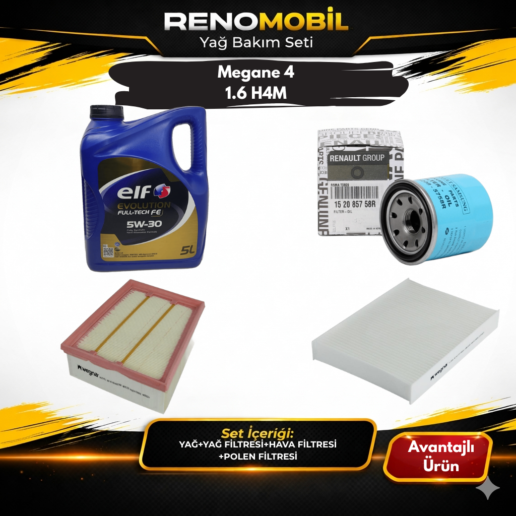 Yağ Bakım Seti (Motor Yağı+Yağ Filtresi+Hava Filtresi+Polen Filtresi) | Renault Megane 4 1.6 H4M