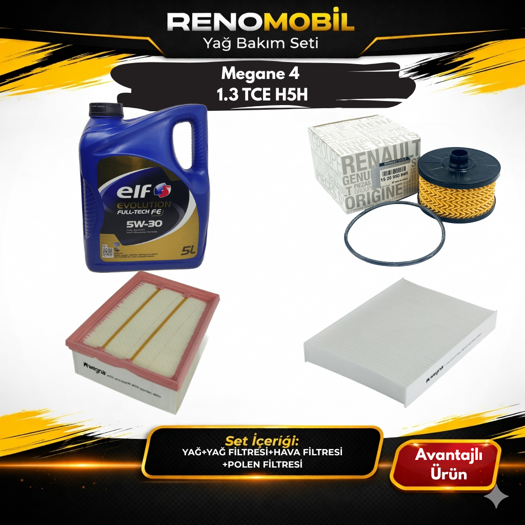Yağ Bakım Seti (Motor Yağı+Yağ Filtresi+Hava Filtresi+Polen Filtresi) | Renault Megane 4 1.3 TCE H5H