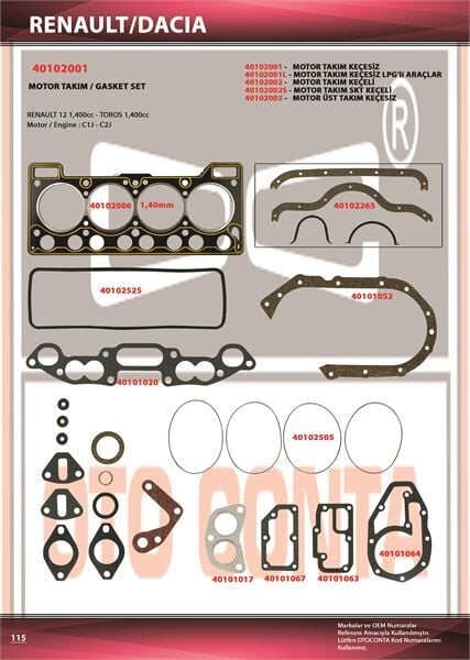 Motor Takım Conta Keçesiz | Renault R12 Toros 1400